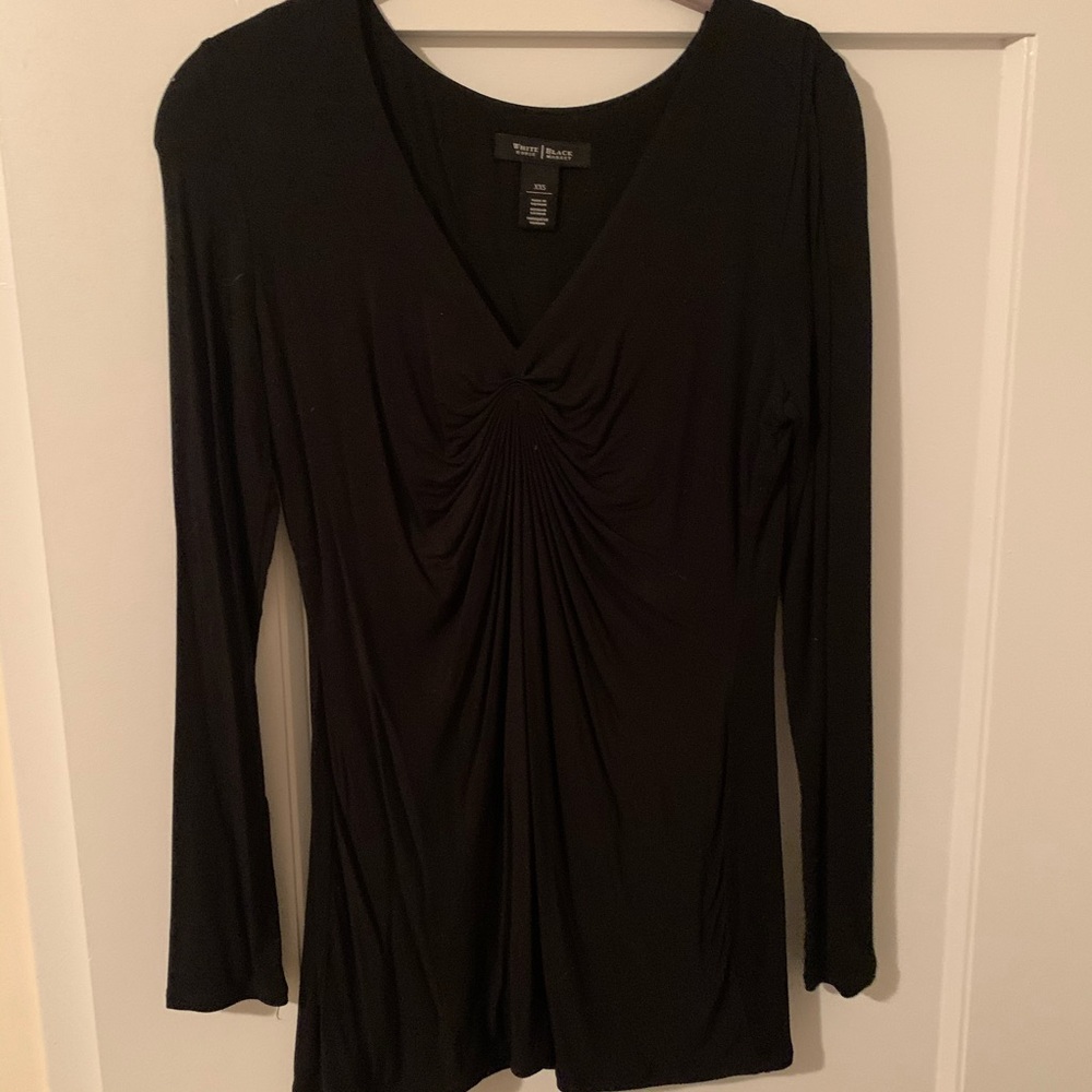 WHBM Black Long Sleeve Super Soft Gathered Front Tunic Top